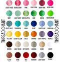 Color swatch chart with various thread colors labeled.