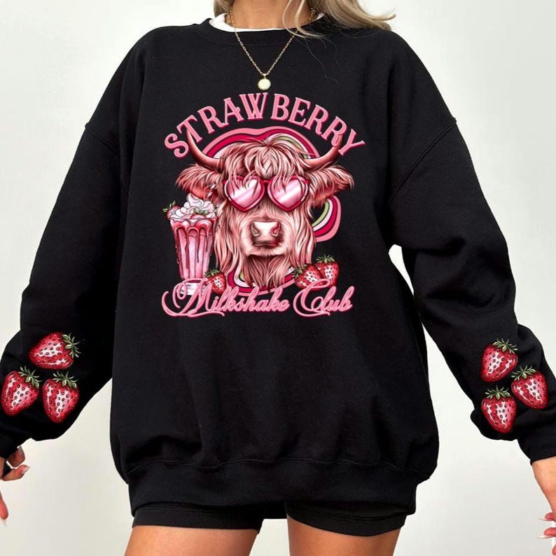 Cute Cow Sweatshirt, Strawberry Milkshake Sweatshirt