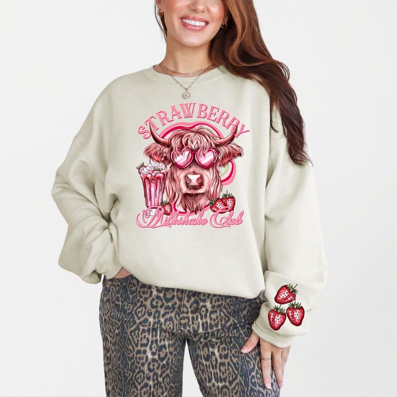 Cute Cow Sweatshirt, Strawberry Milkshake Sweatshirt