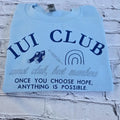 Light blue sweatshirt with 'IUI Club' text and graphics on a textured white background. ivf-sweatshirt