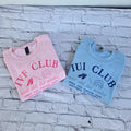 Pink and blue sweatshirts with 'IVE CLUB' and 'IUI CLUB' text on a white brick wall background. ivf-sweatshirt