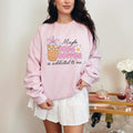 White aesthetic sweatshirt with iced coffee design