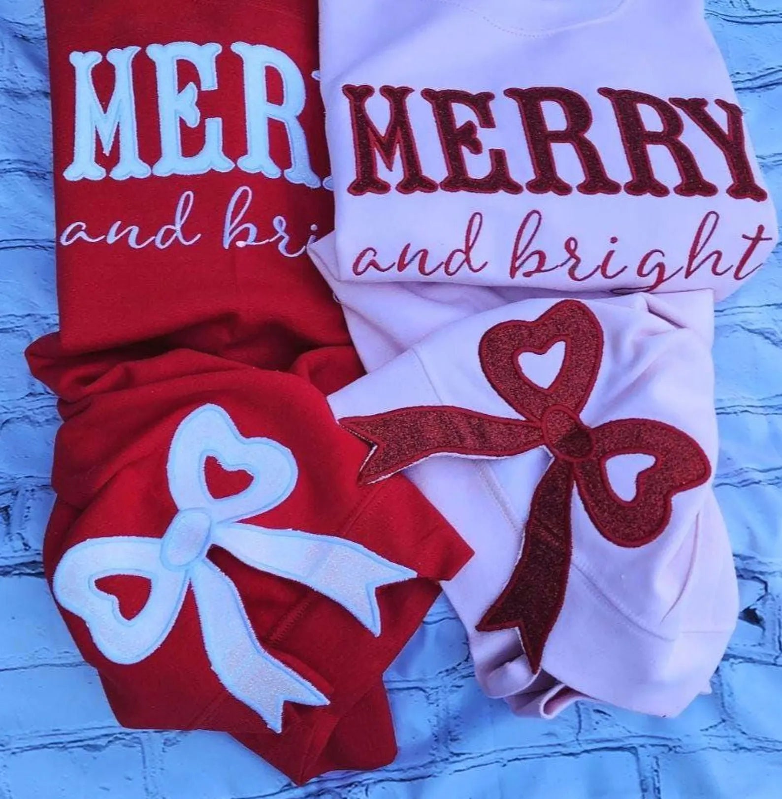 Bright red sweatshirt for girls with merry and bright print