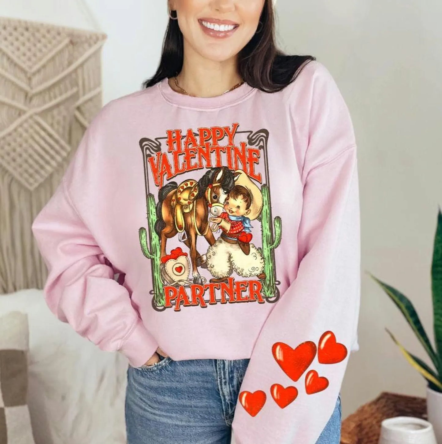 Valentine Partner Sweatshirt, Personalized Graphic Crewneck Sweatshirt