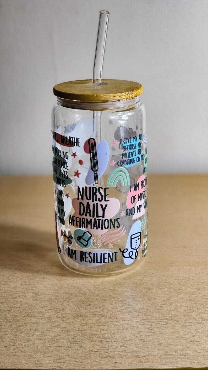 nurse daily affirmations glass cup front view