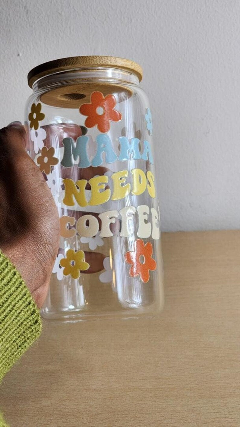 cute glass tumbler gift for moms with floral design