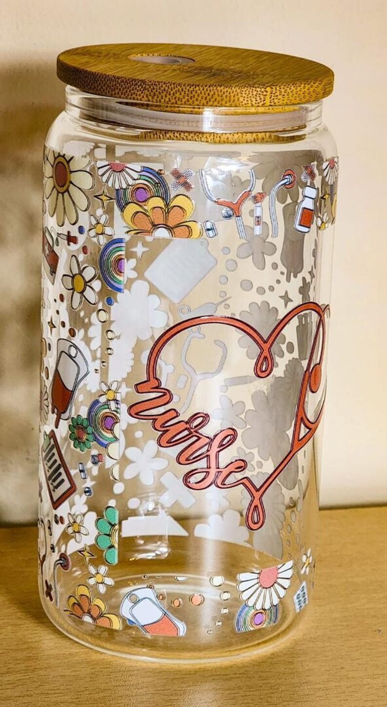 Nurse Glass Can Tumbler – Libbey 16oz Glass Cup with Straw