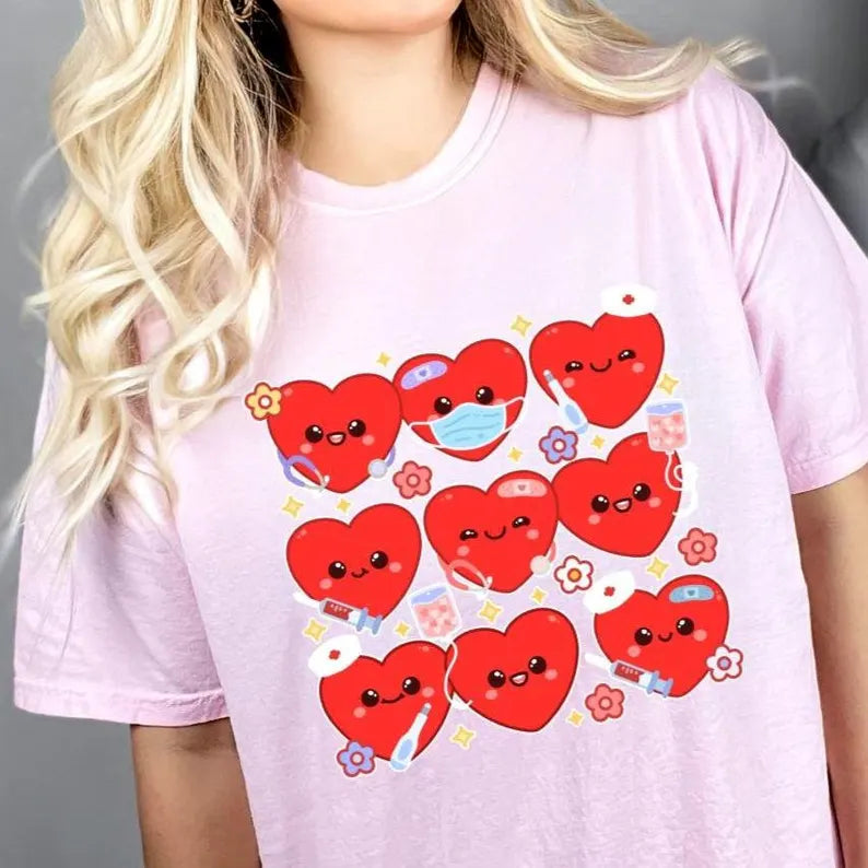 Trendy Nurse Heart Sweatshirt – Cozy Crewneck Shirt pink main